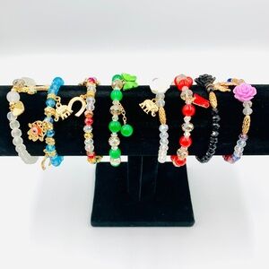 Sparkly glass charm stackable stretchy bracelets boho red/gold/green/white/blue